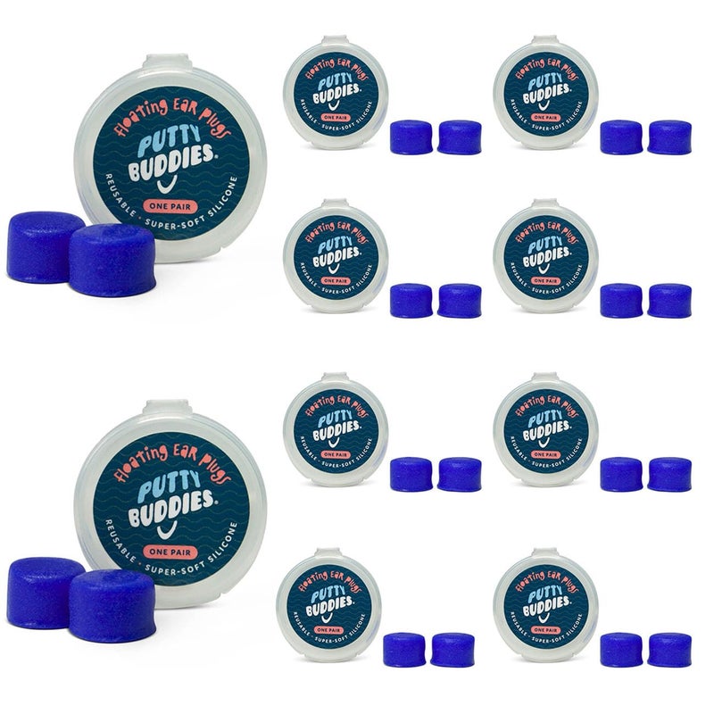 PUTTY BUDDIES Floating Earplugs 10-Pair Pack - Soft Silicone Ear Plugs for Swimming & Bathing - Invented by Physician - Keep Water Out - Premium Swimming Earplugs - Doctor Recommended (Blue) - Image 1